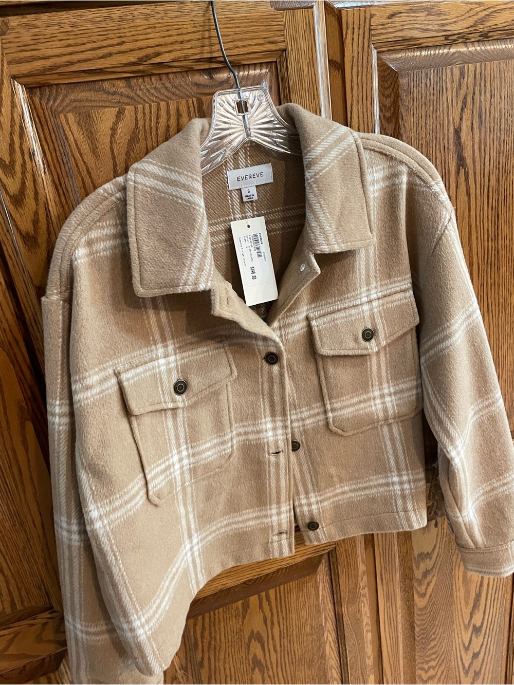 Evereve Tan Plaid Cropped Jacket
